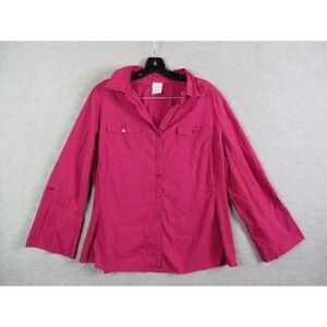 JMS‎ Womens Shirt Plus 2X Red Purple Button Classic Casual Travel Career